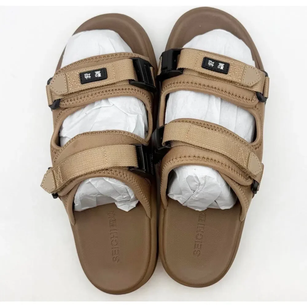 SEICHI Men's Sandoru Ni Slide Sandals SIZE 11 EU 44 Mocha Brown Velcro Strap NIB